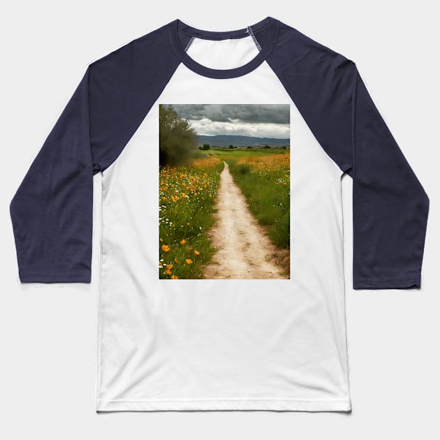 Painted path through fields and hills Baseball T-Shirt by KOTYA